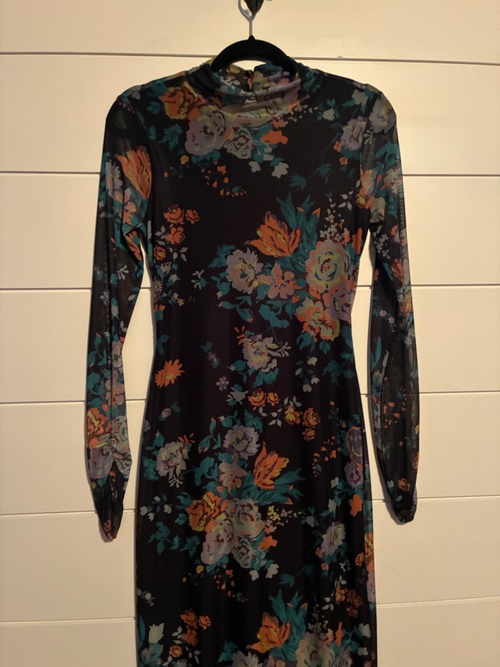 ANTHROPOLOGIE Stretchy Mesh Floral Mock-neck Bodycon Maxi Dress sz XS Cocktail - Picture 9 of 11